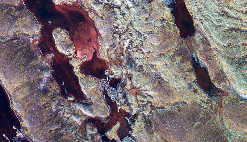8-band satellite, water depth composite image utilizing the enhanced blue band